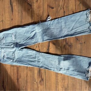 Flying Monkey Light Blue Distressed Flare Jeans